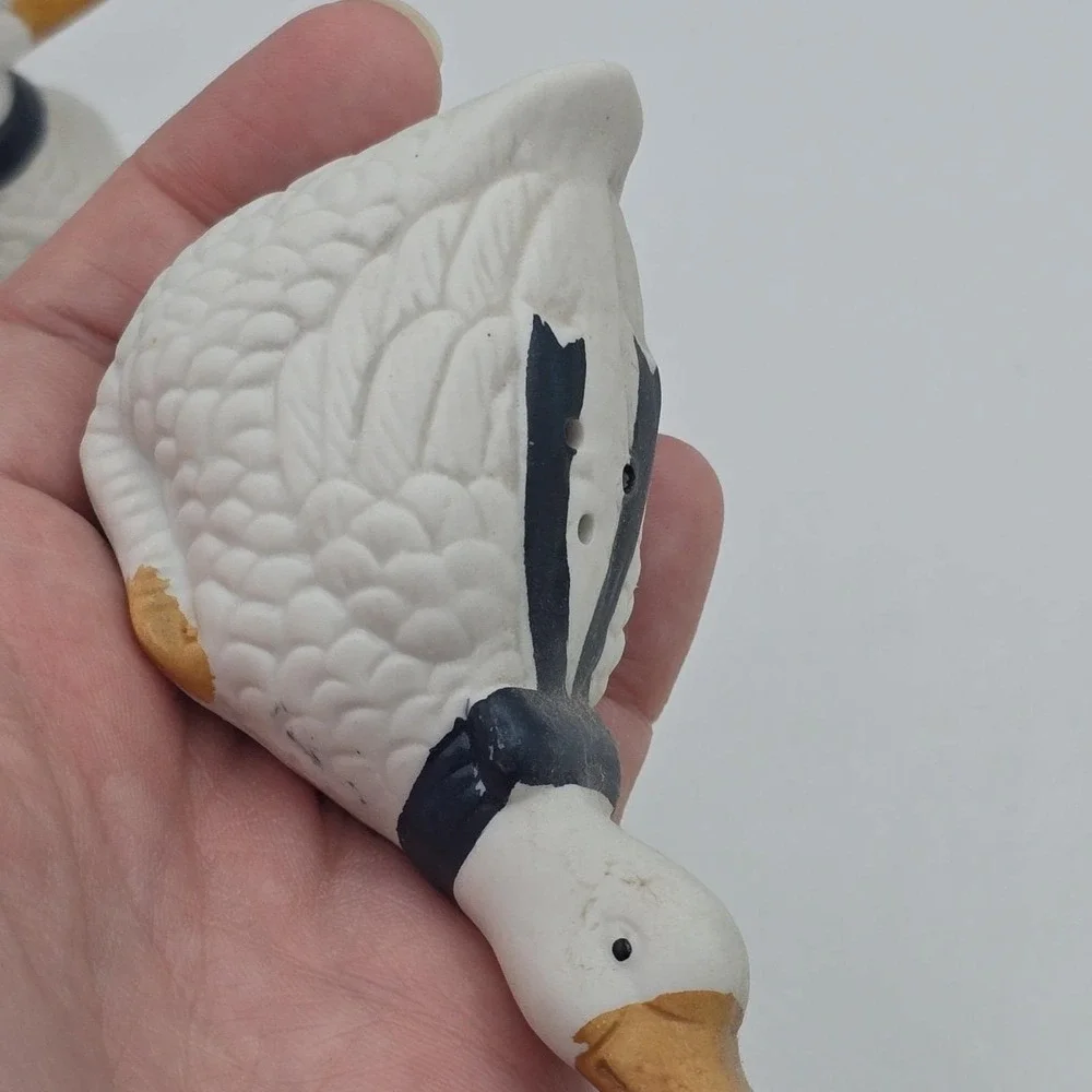 Goose Salt & Pepper Shakers Blue Ribbon Bow Geese Vintage